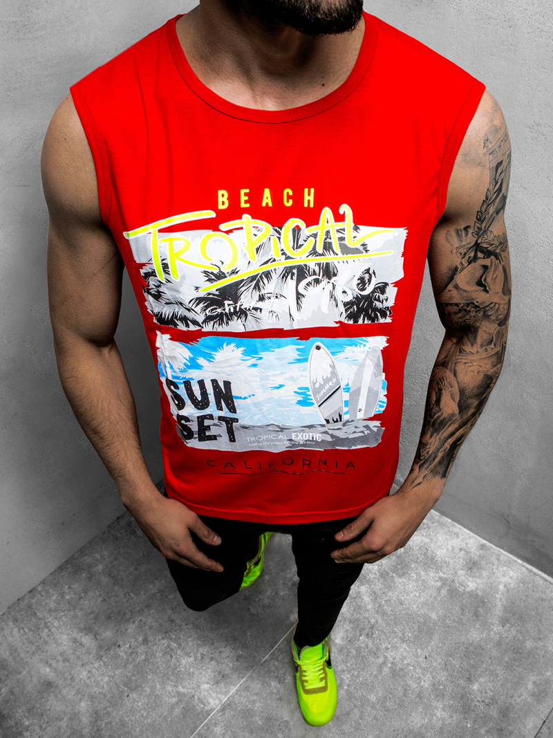 Ανδρικό αμάνικο μπλουζάκι Κόκκινο OZONEE JS/KS2073