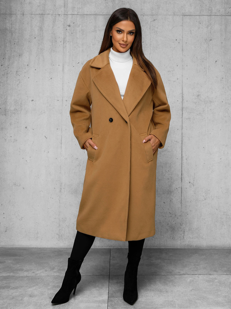 Γυναικείο παλτό kαμήλα OZONEE JS/11Z8161