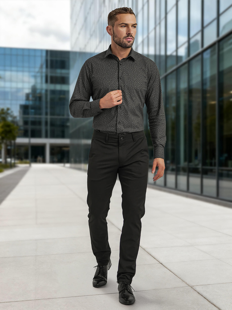 Ανδρικό πουκάμισο μαύρο OZONEE V/V184