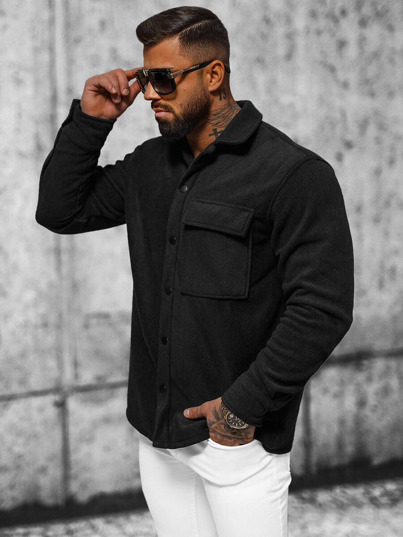 Ανδρικό πουκάμισο mαύρος OZONEE O/GOM23040