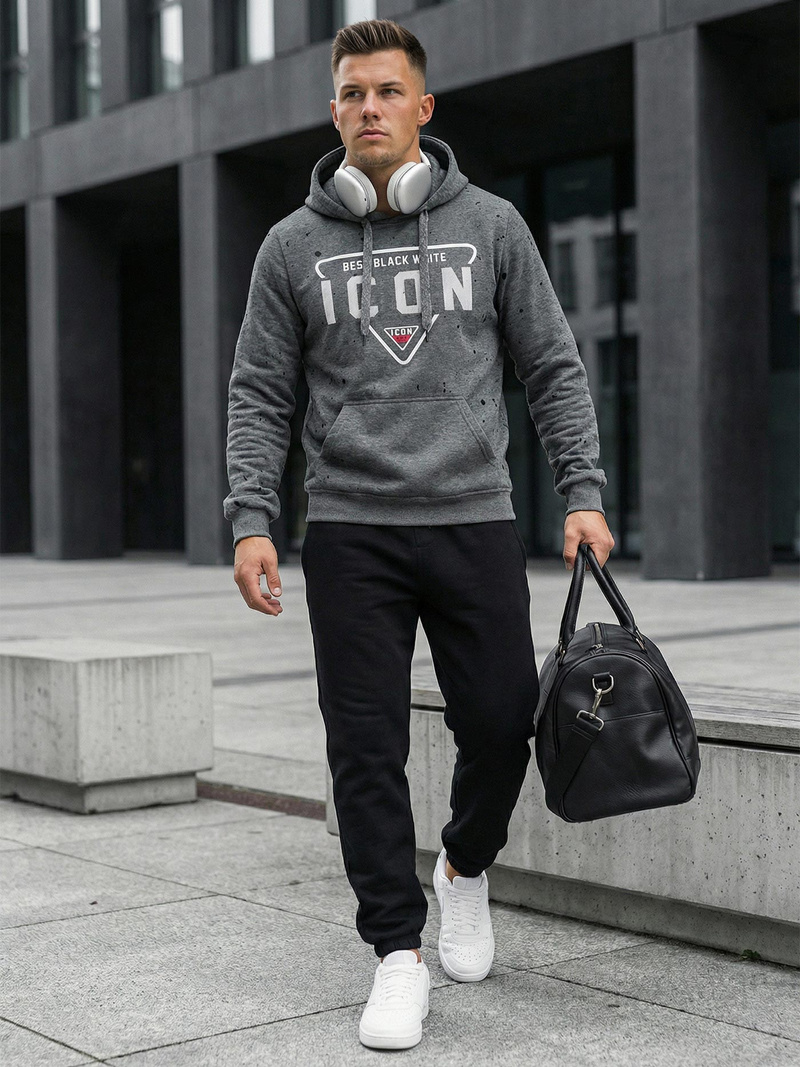 Ανδρικό Φούτερ με Κουκούλα γραφίτη OZONEE JS/8B1737/5