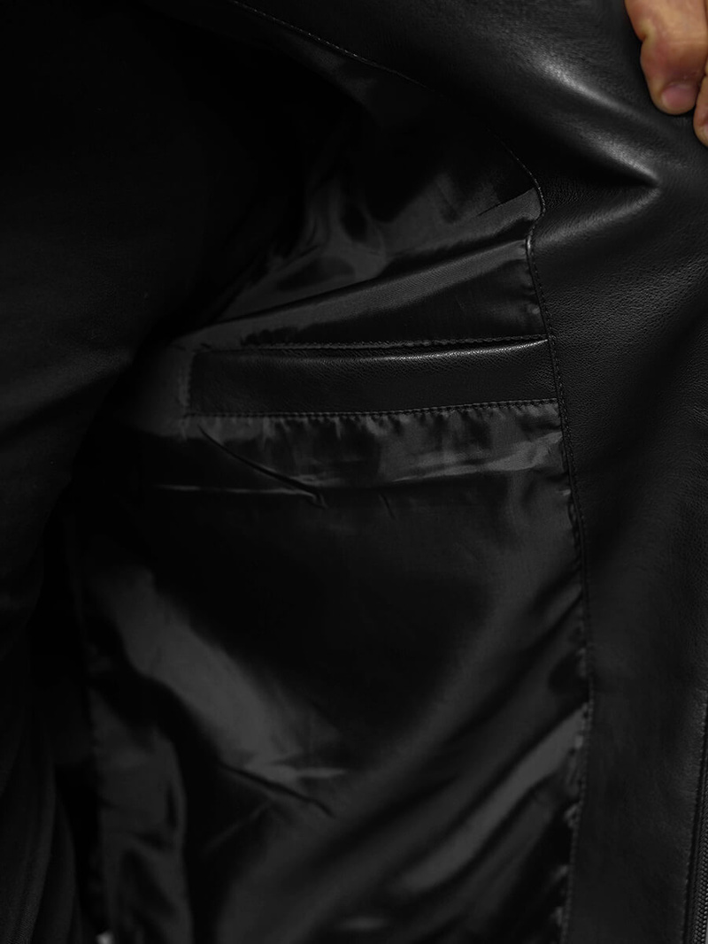 Ανδρικό δερμάτινο μπουφάν μαύρο OZONEE JS/11Z8015