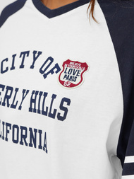 Γυναικείο μπλουζάκι ασπρό-ναυτικό μπλε OZONEE JS/R62493