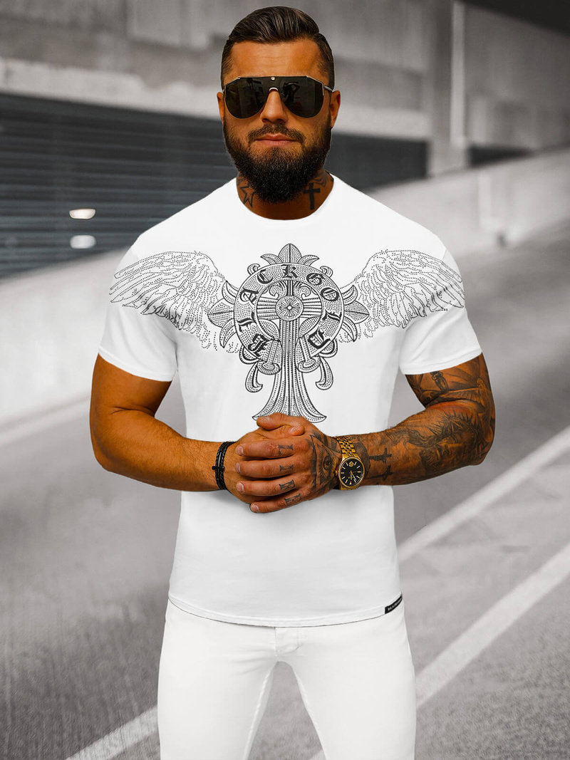 Ανδρικό μπλουζάκι λευκό OZONEE NB/MT3037Z