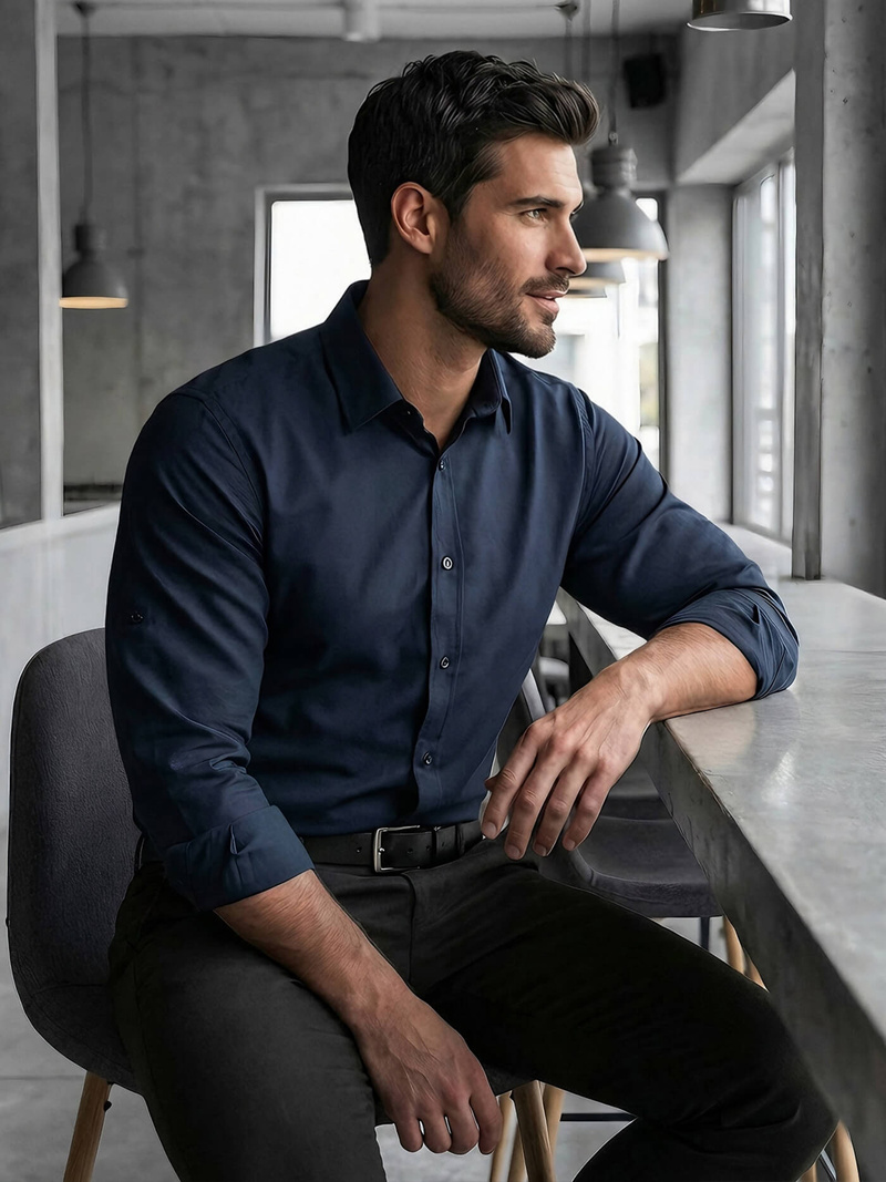 Ανδρικό πουκάμισο ναυτικό μπλε OZONEE V/V188Z