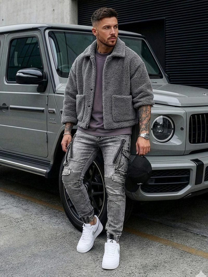 Ανδρικό τζιν παντελόνι γραφίτη OZONEE O/E10017Z