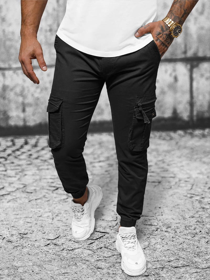 Ανδρικό παντελόνι chino jogger mαύρος OZONEE NB/MP0201N