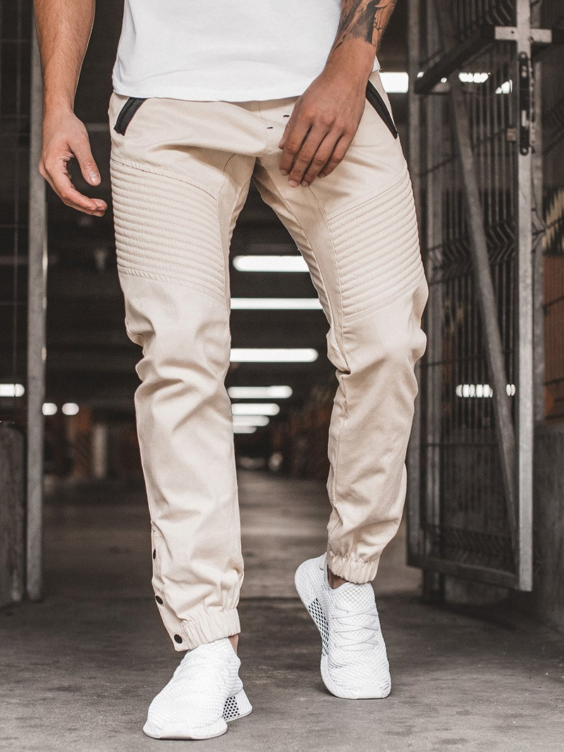 Ανδρικό παντελόνι chino jogger μπεζ OZONEE A/0952