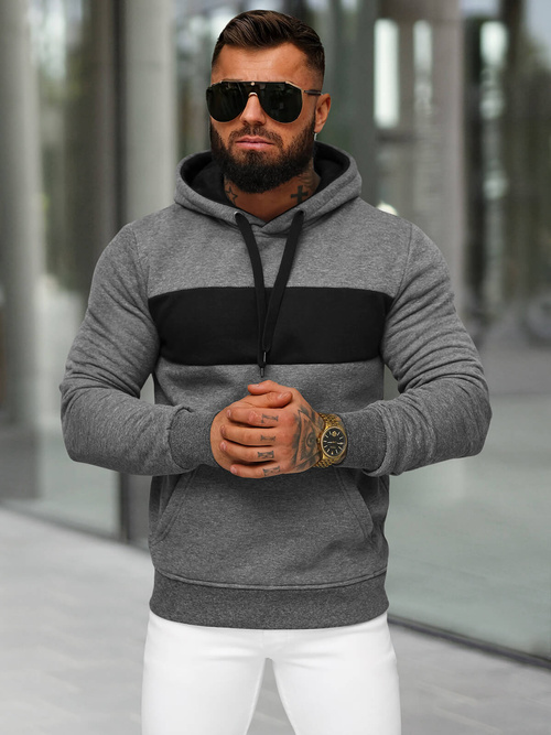 Ανδρικό Φούτερ με Κουκούλα γραφίτη OZONEE JS/8B1315/5