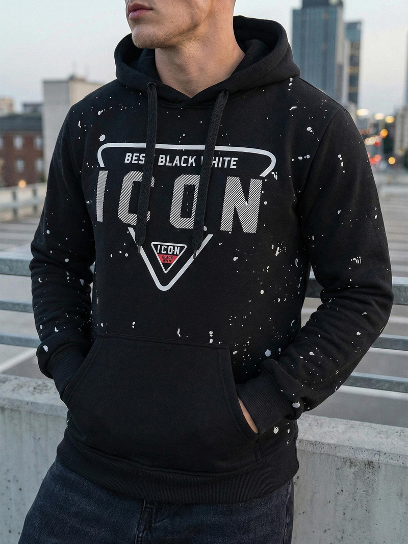 Ανδρικό Φούτερ με Κουκούλα μαύρο OZONEE JS/8B1737/3Z