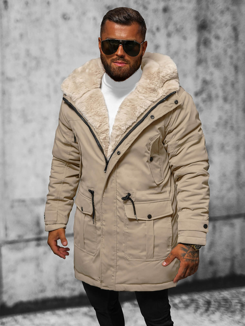 Ανδρικό χειμερινό μπουφάν μπεζ OZONEE JS/22M317/62