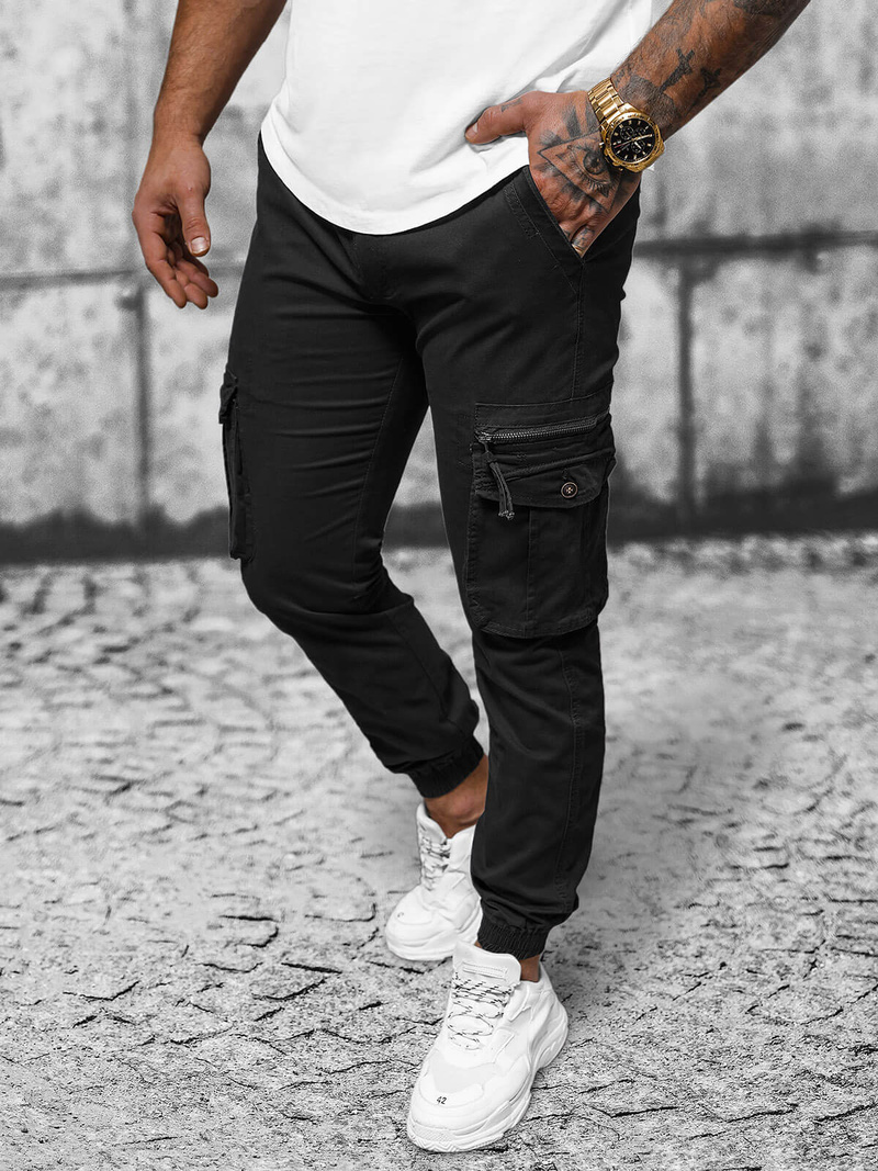 Ανδρικό παντελόνι chino jogger mαύρος OZONEE NB/MP0201N
