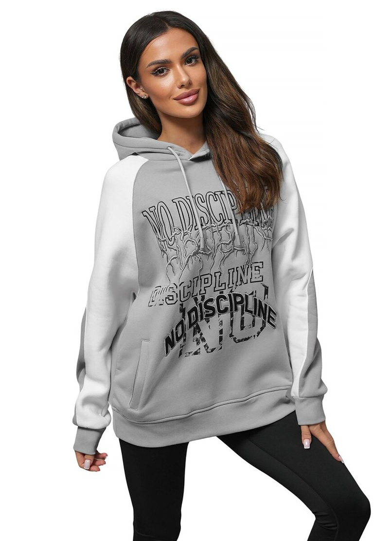 Φούτερ με Κουκούλα Γκρί OZONEE O/SWE23037Z