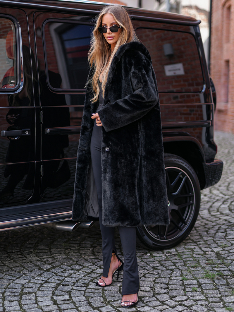 Γυναικείο χειμερινό μπουφάν από γούνα μαύρο OZONEE JS/11Z8250