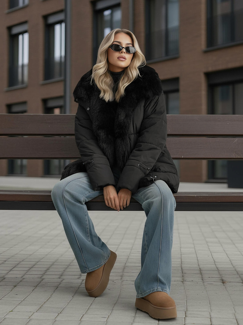 Γυναικείο μπουφάν μαύρο OZONEE JS/16M9185/392