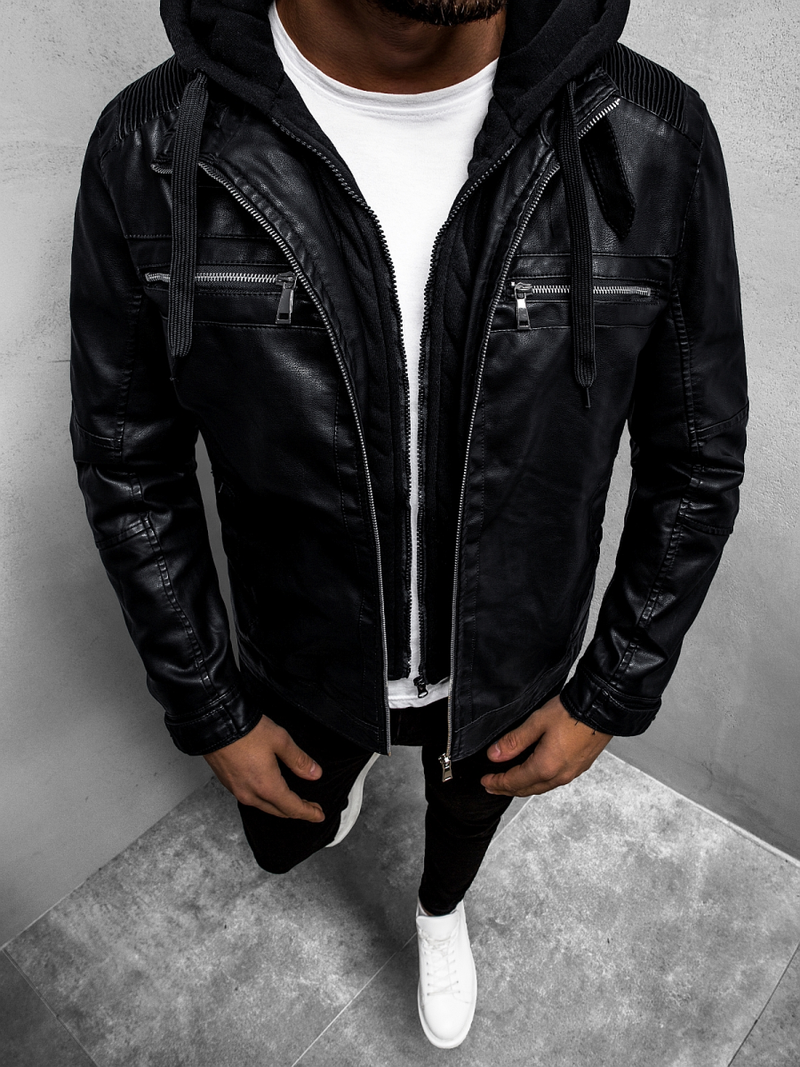 Ανδρικό δερμάτινο μπουφάν μαύρο OZONEE JB/JP1171Z