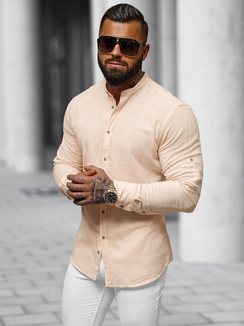 Ανδρικό πουκάμισο ροδάκινου OZONEE O/V85