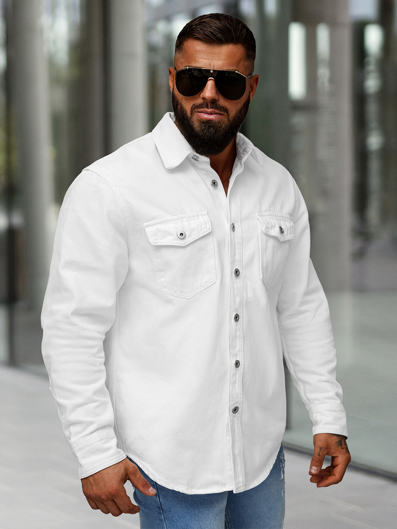 Ανδρικό τζιν πουκάμισο λευκό OZONEE L/CA777/2