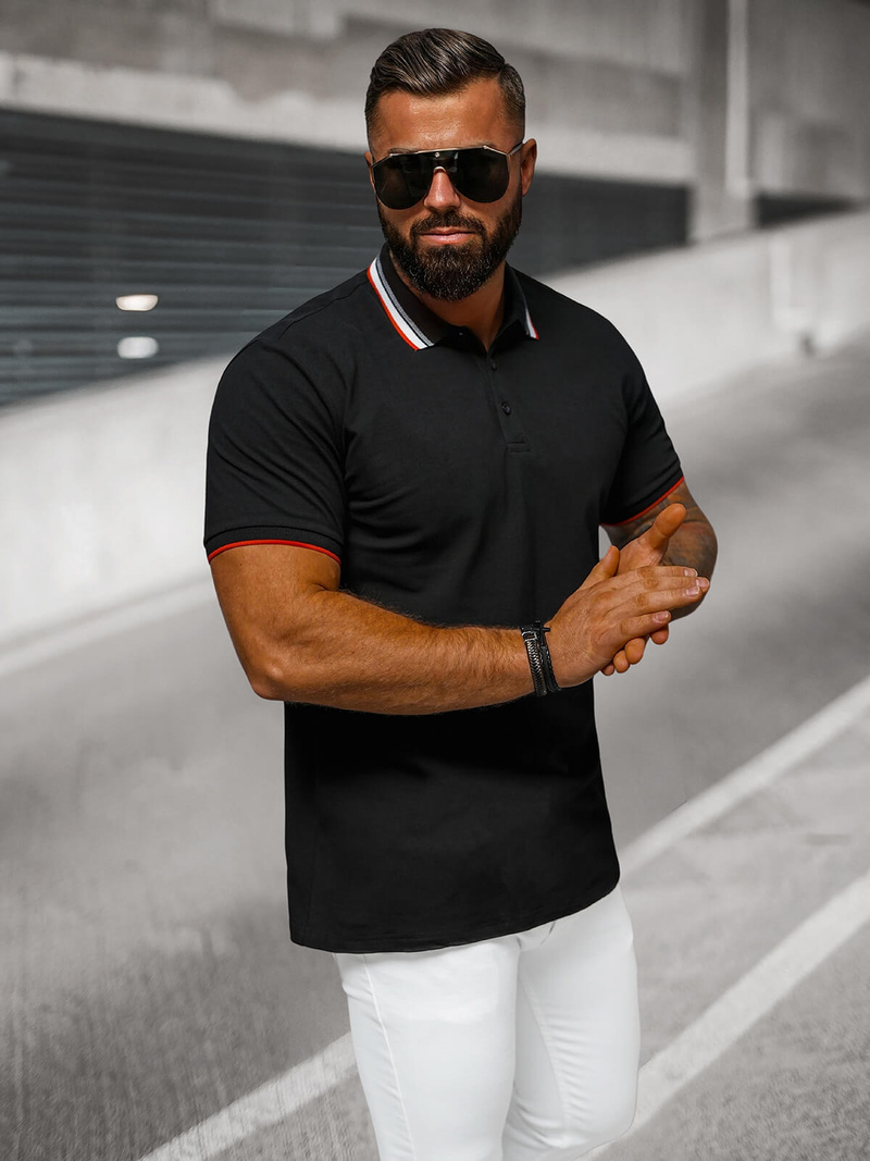 Ανδρική μπλούζα polo μαύρο OZONEE O/DA719