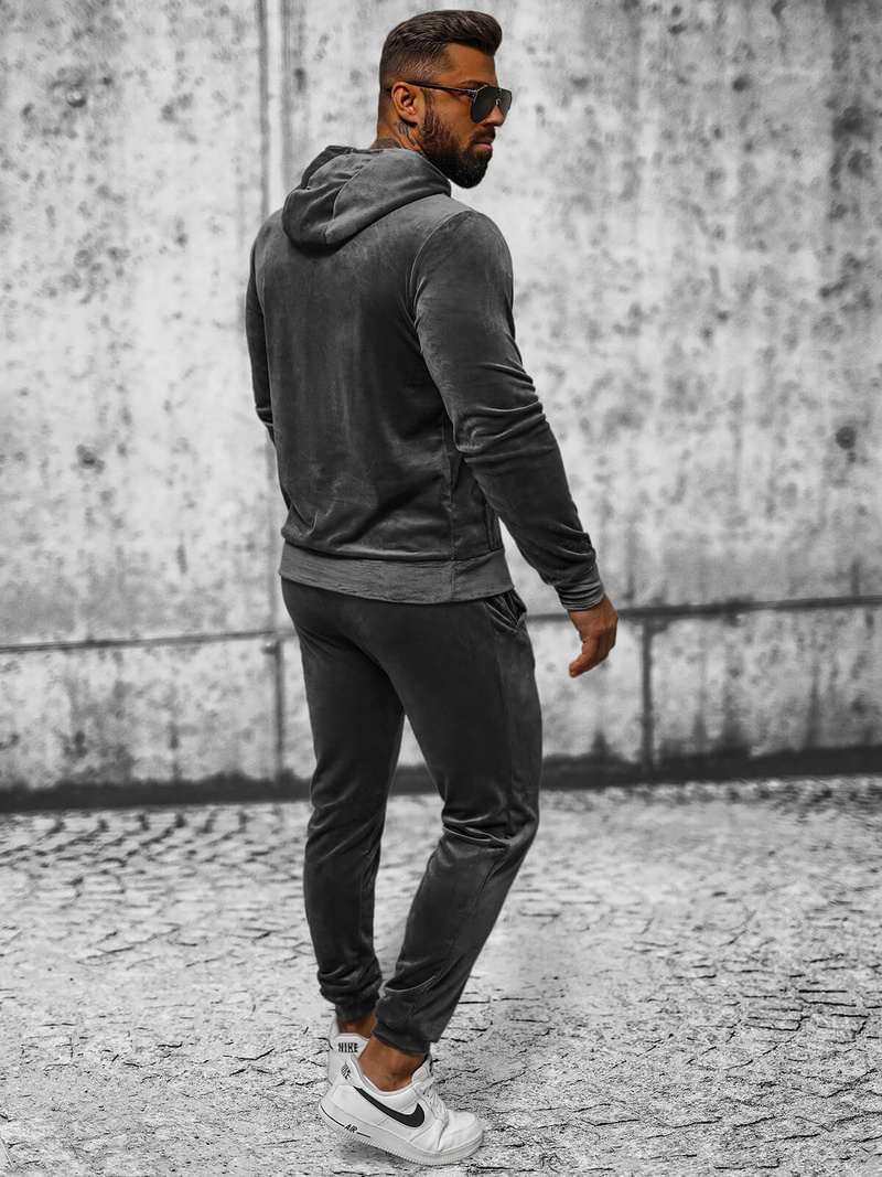 Ανδρικό βελούδινο σετ φόρμας γραφίτη OZONEE JS/8C1171/6