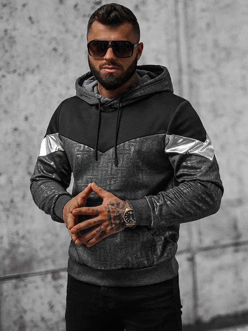 Ανδρικό Φούτερ με Κουκούλα Γραφίτης OZONEE O/3A77