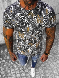 Ανδρικό μπλουζάκι ασπρό-μαύρο OZONEE O/BL61Z