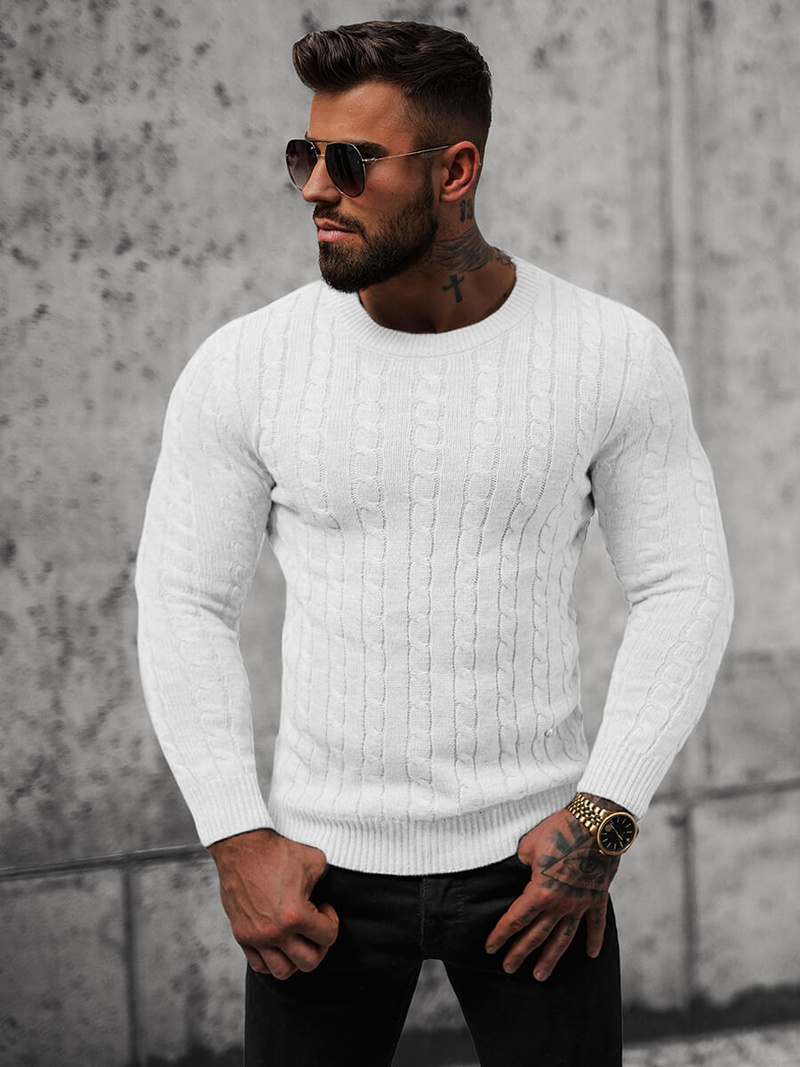 Ανδρικό πουλόβερ λευκό OZONEE NB/MM6021/1Z