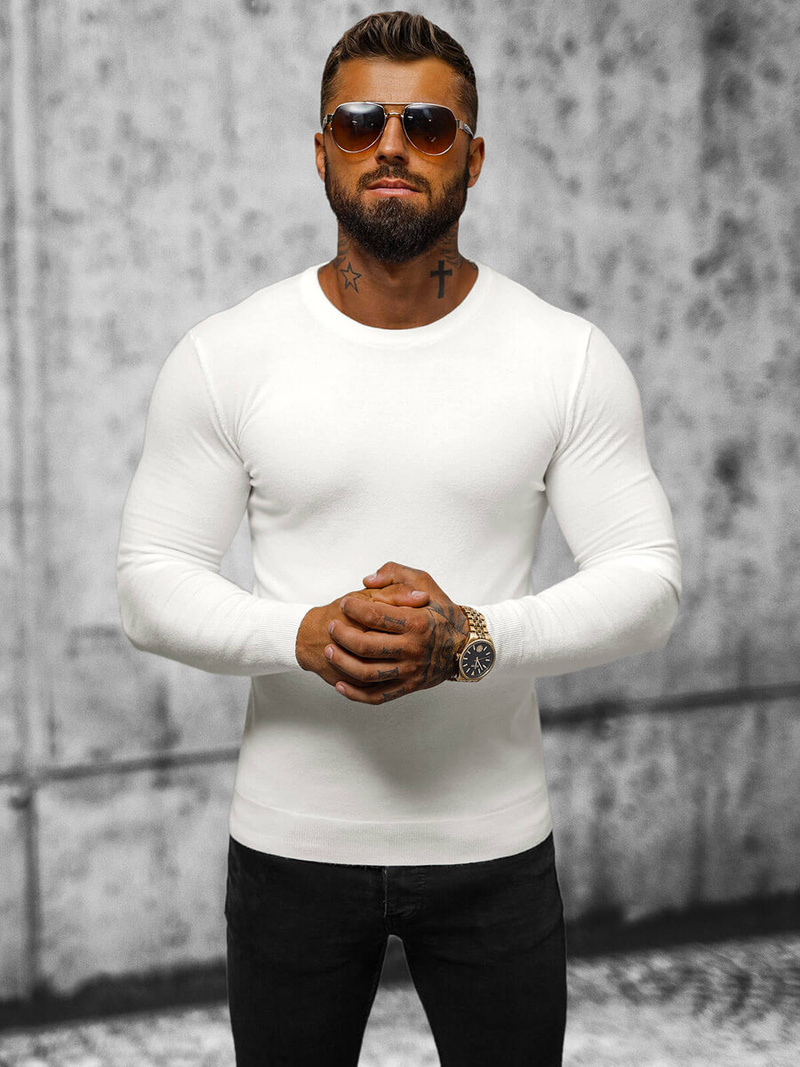 Ανδρικό πουλόβερ λευκό OZONEE NB/MMB602/1Z