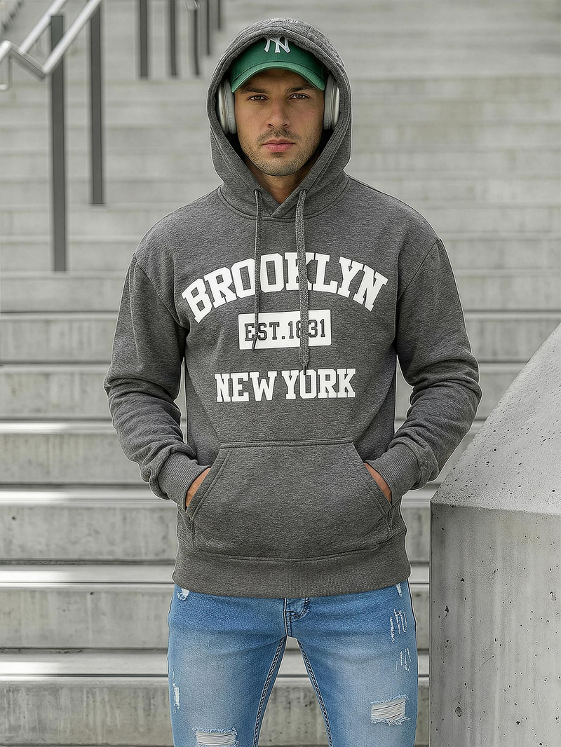 Ανδρικό Φούτερ με Κουκούλα γραφίτη OZONEE JS/8B1767/5Z