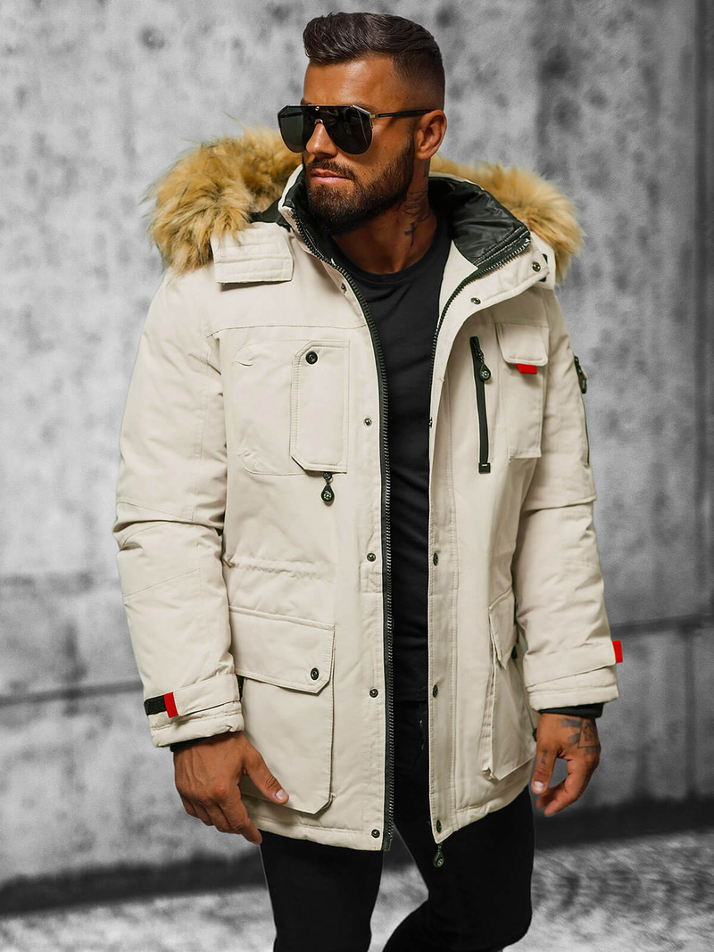 Ανδρικό χειμερινό μπουφάν μπεζ OZONEE JS/5M791/62