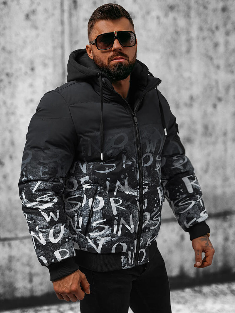 Ανδρικό χειμερινό μπουφάν το μαύρο-λευκό OZONEE JS/27M8102