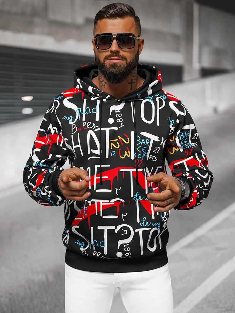 Ανδρικό Φούτερ με Kουκούλα Mαύρος OZONEE JS/8B1233/3