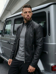 Ανδρικό δερμάτινο μπουφάν μαύρο OZONEE JS/11Z8139