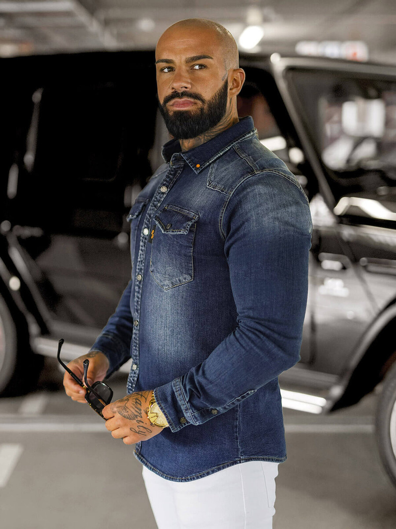 Ανδρικό τζιν πουκάμισο Σκούρο μπλε OZONEE O/51410