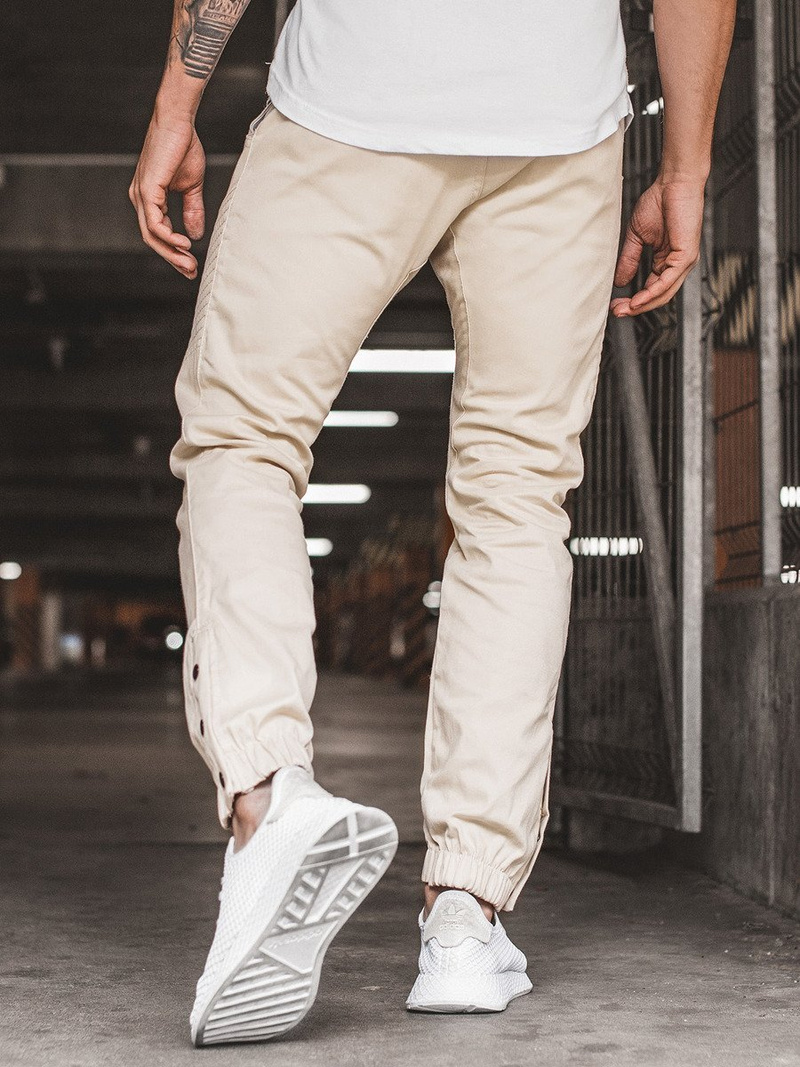 Ανδρικό παντελόνι chino jogger μπεζ OZONEE A/0952