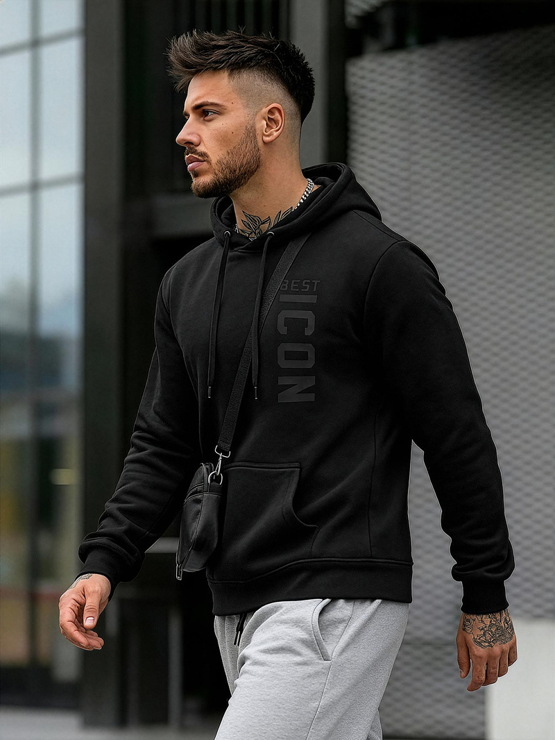 Ανδρικό Φούτερ με Κουκούλα μαύρο OZONEE JS/8B1973/3