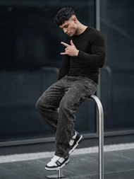 Ανδρικό τζιν παντελόνι γραφίτη OZONEE O/KK2828/5Z