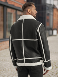 Ανδρικό δερμάτινο μπουφάν μαύρο OZONEE JS/11Z8270