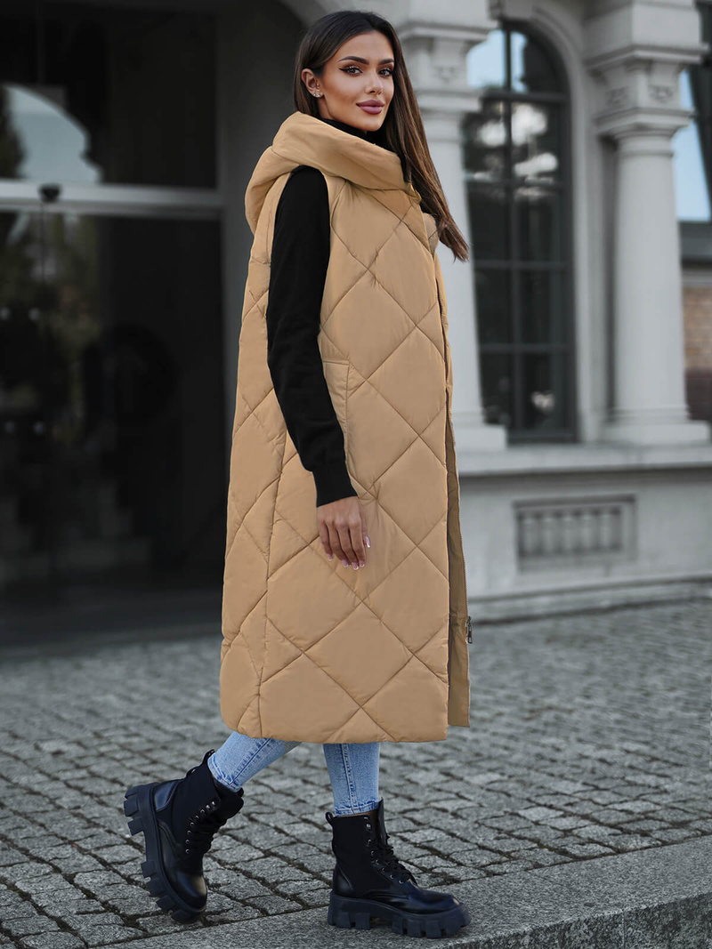 Γυναικείο αμάνικο μπουφάν kαμήλα OZONEE JS/5M3165/84Z