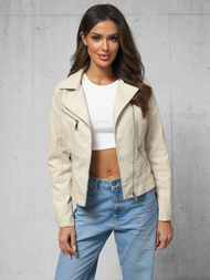 Γυναικείο δερμάτινο μπουφάν μπεζ OZONEE O/G88