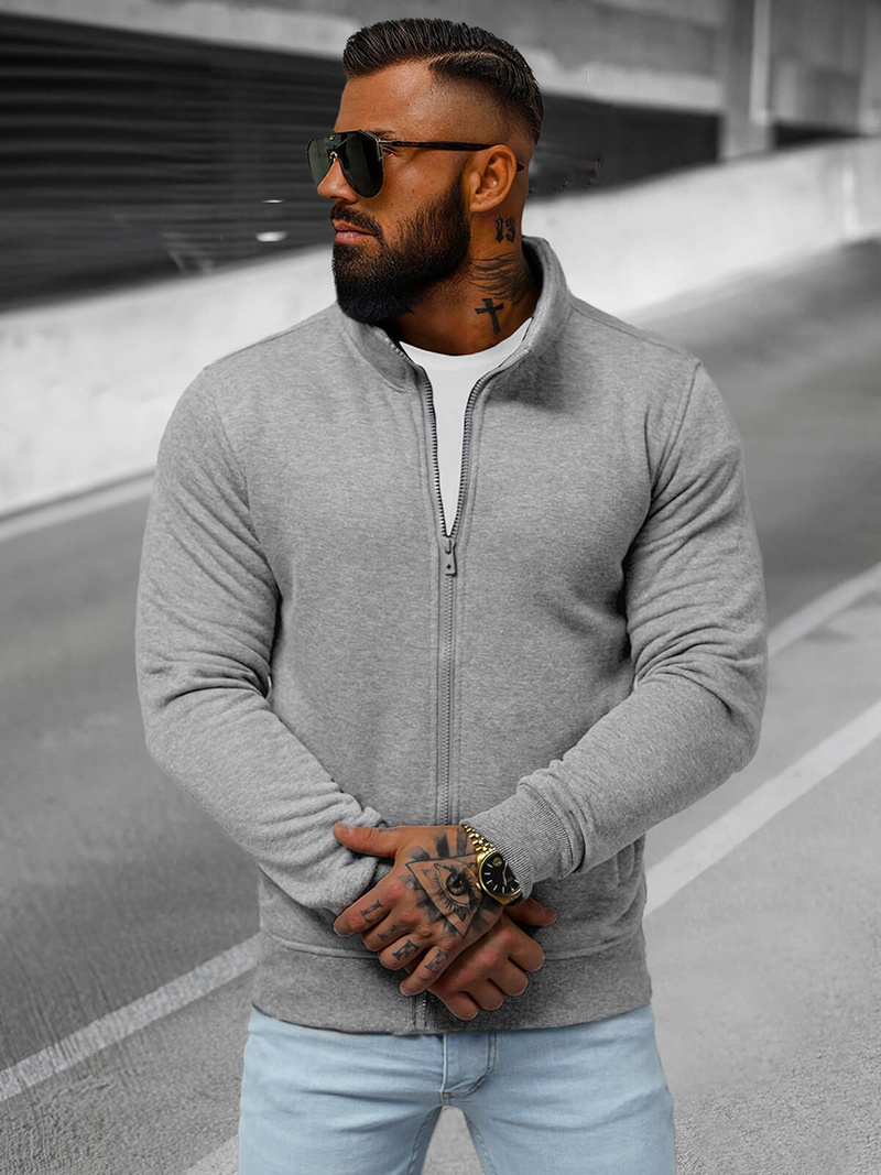 Ανδρικό φούτερ με φερμουάρ γκρι OZONEE JS/2002Z