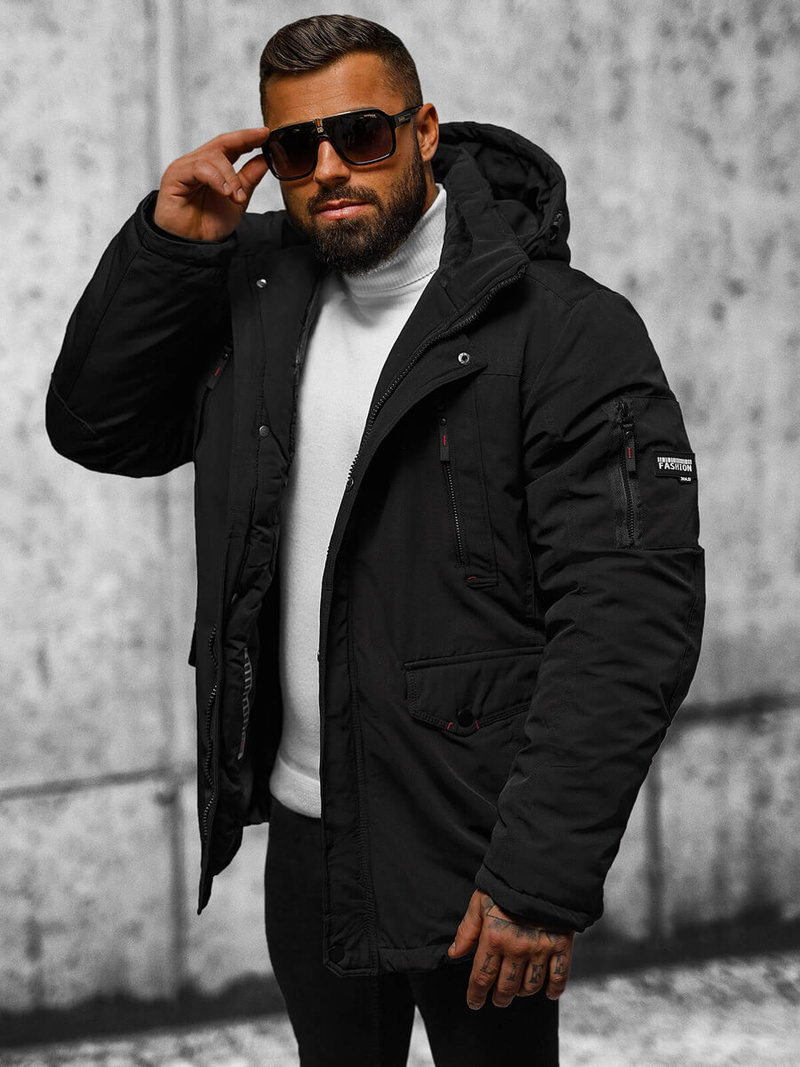 Ανδρικό χειμερινό μπουφάν mαύρος OZONEE JS/5M718/392