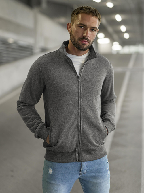 Ανδρικό φούτερ με φερμουάρ σκούρο-γκρι OZONEE JS/2002Z