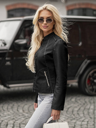 Γυναικείο δερμάτινο μπουφάν μαύρο OZONEE JS/11Z8208