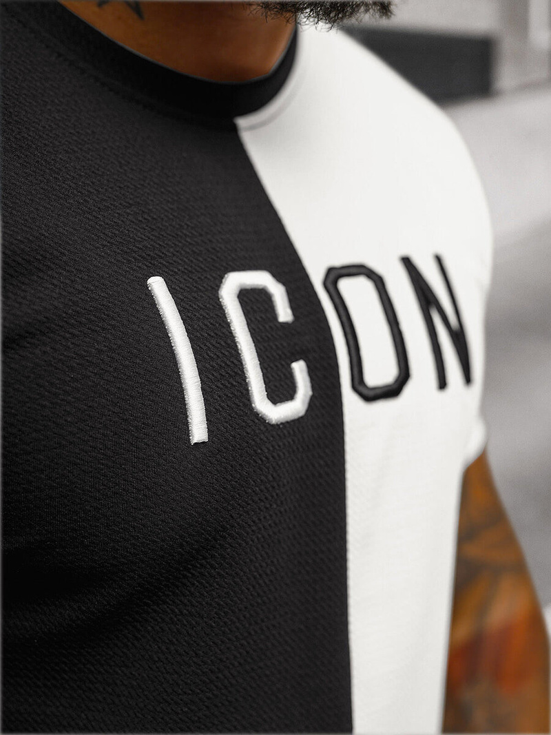 Ανδρικό μπλουζάκι mαύρο και άσπρο OZONEE O/7776T