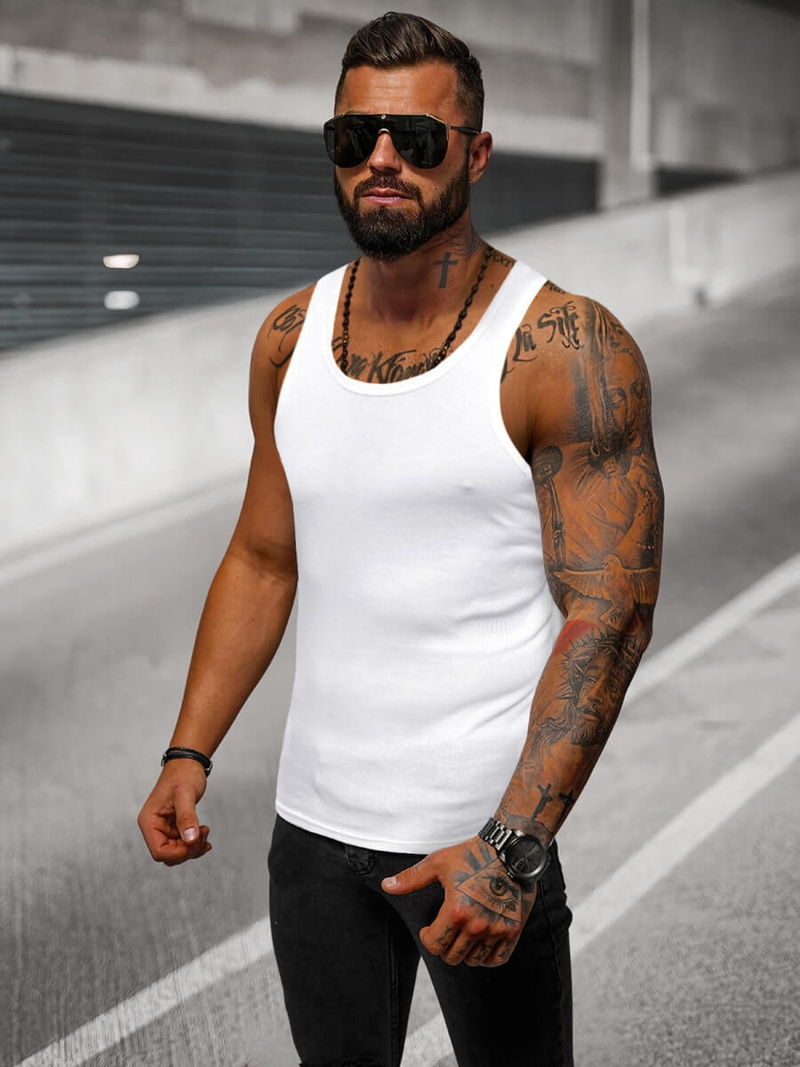 Ανδρικό αμάνικο μπλουζάκι λευκό OZONEE JS/NB002