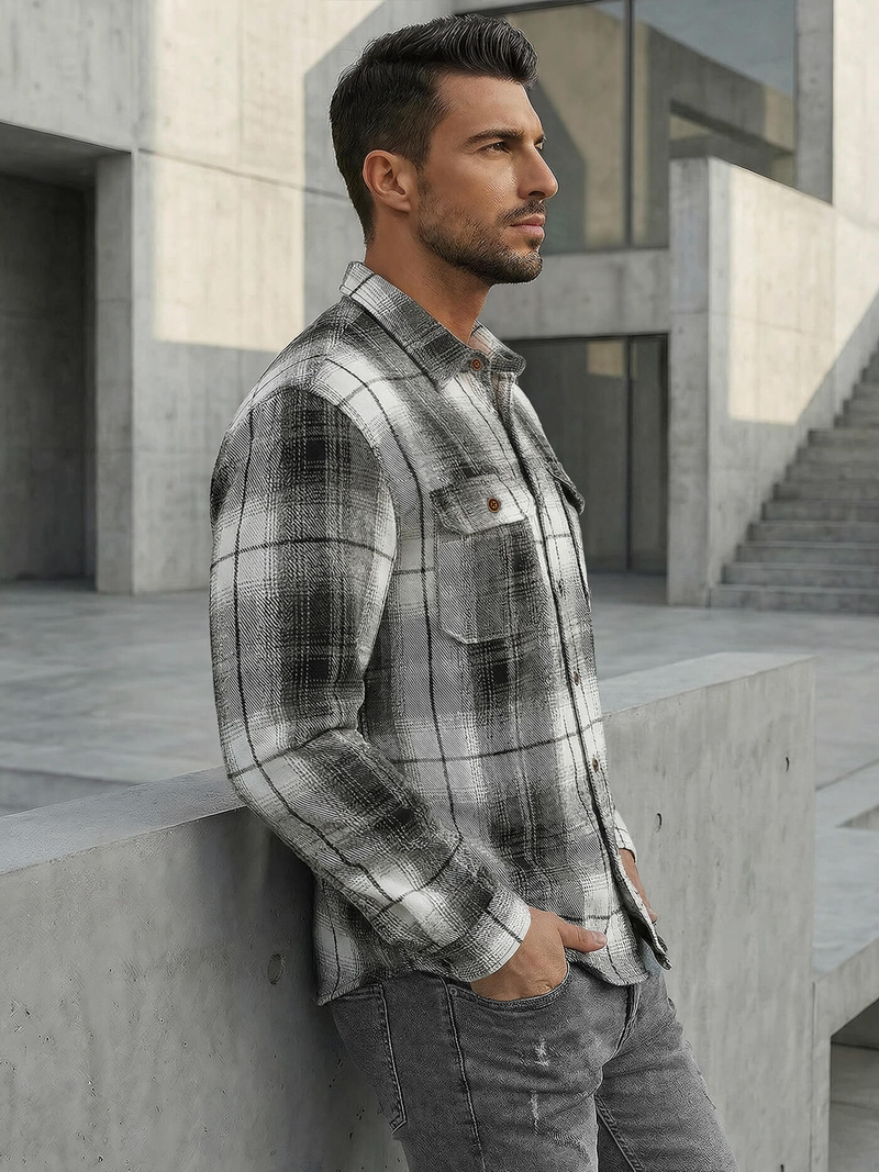 Ανδρικό πουκάμισο μαύρο άσπρο OZONEE NB/MC728N/4Z