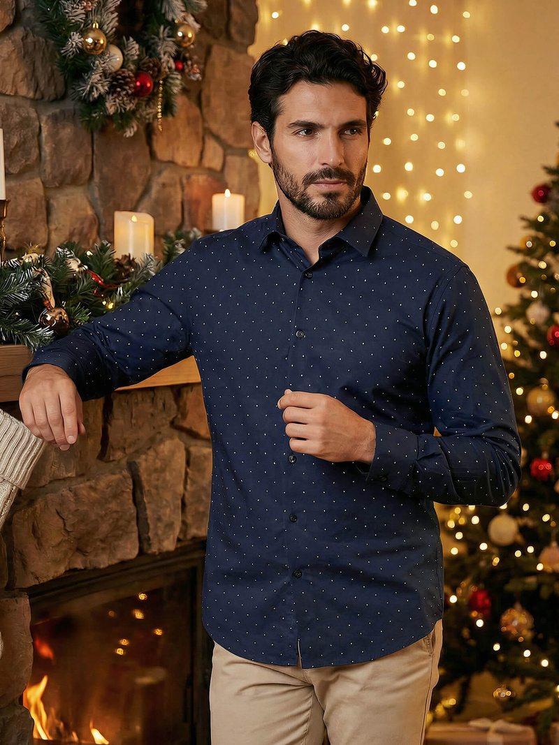 Ανδρικό πουκάμισο ναυτικό μπλε OZONEE V/V181Z