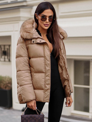 Γυναικείο χειμερινό μπουφάν kαμήλα OZONEE JS/5M3256/84