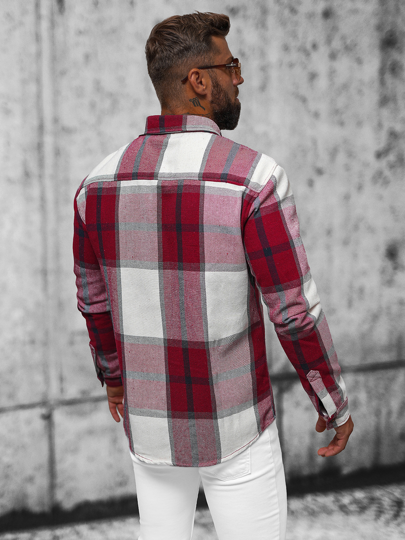 Ανδρικό πουκάμισο μπορντό OZONEE NB/MC727R